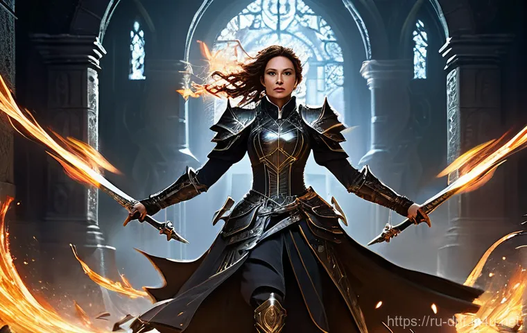 던전앤파이터 시너지 딜러 역할 - **Prompt:** A dynamic, high-angle action shot within a sprawling, gothic-inspired dungeon, showcasin...