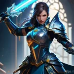 Home 9 던전앤파이터 주간 미션 가이드 - **Prompt:** A dynamic, full-body shot of a female Dungeon Fighter Online (DFO) 'Swordmaster' charact...