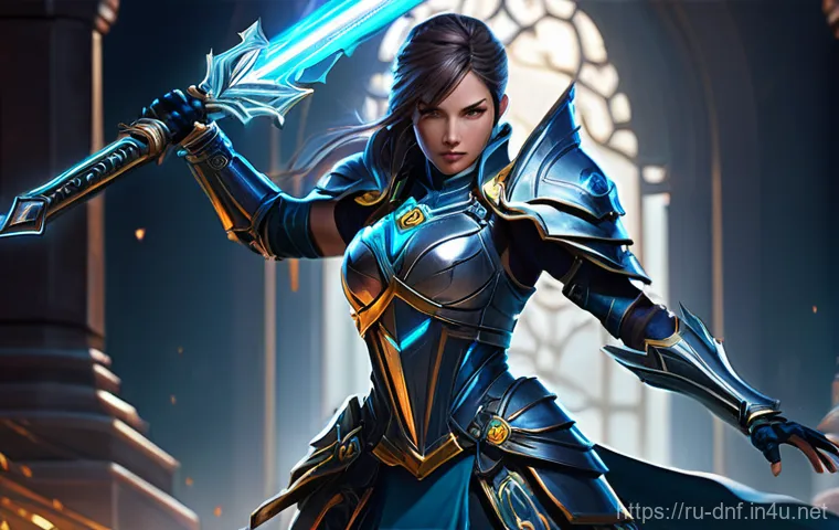 던전앤파이터 주간 미션 가이드 - **Prompt:** A dynamic, full-body shot of a female Dungeon Fighter Online (DFO) 'Swordmaster' charact...